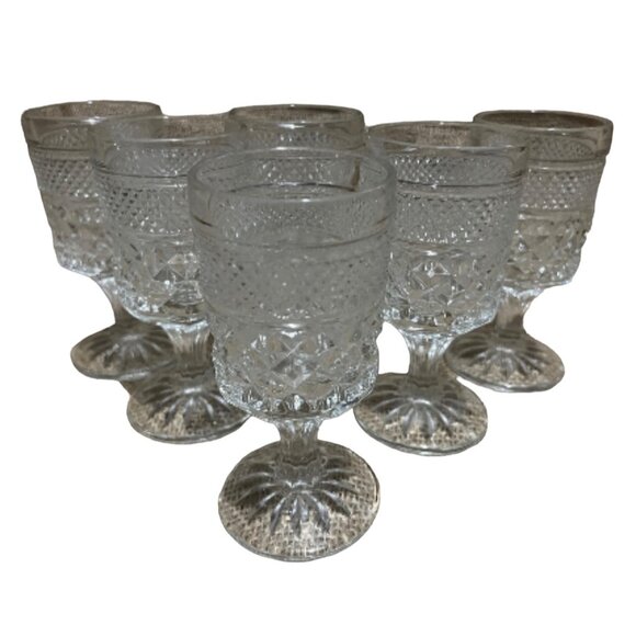 Vintage Set of 6 Crystal Goblet Pedestal Glasses 5.5" Molded Retro Elegant Decor - Picture 3 of 9
